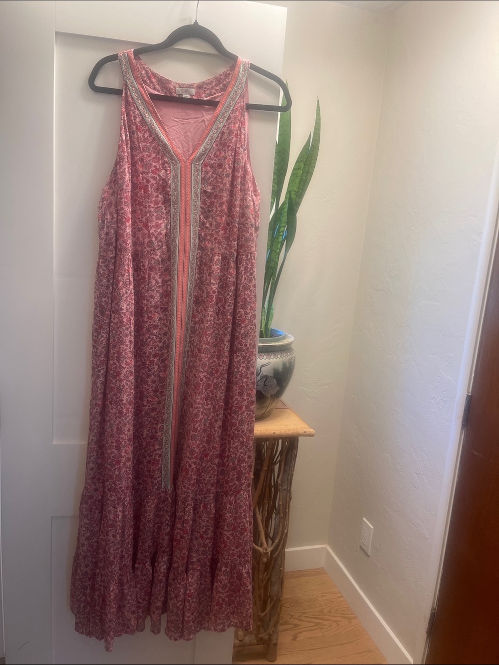 J. Jill Pink Floral V-Neck Tiered Maxi Dress